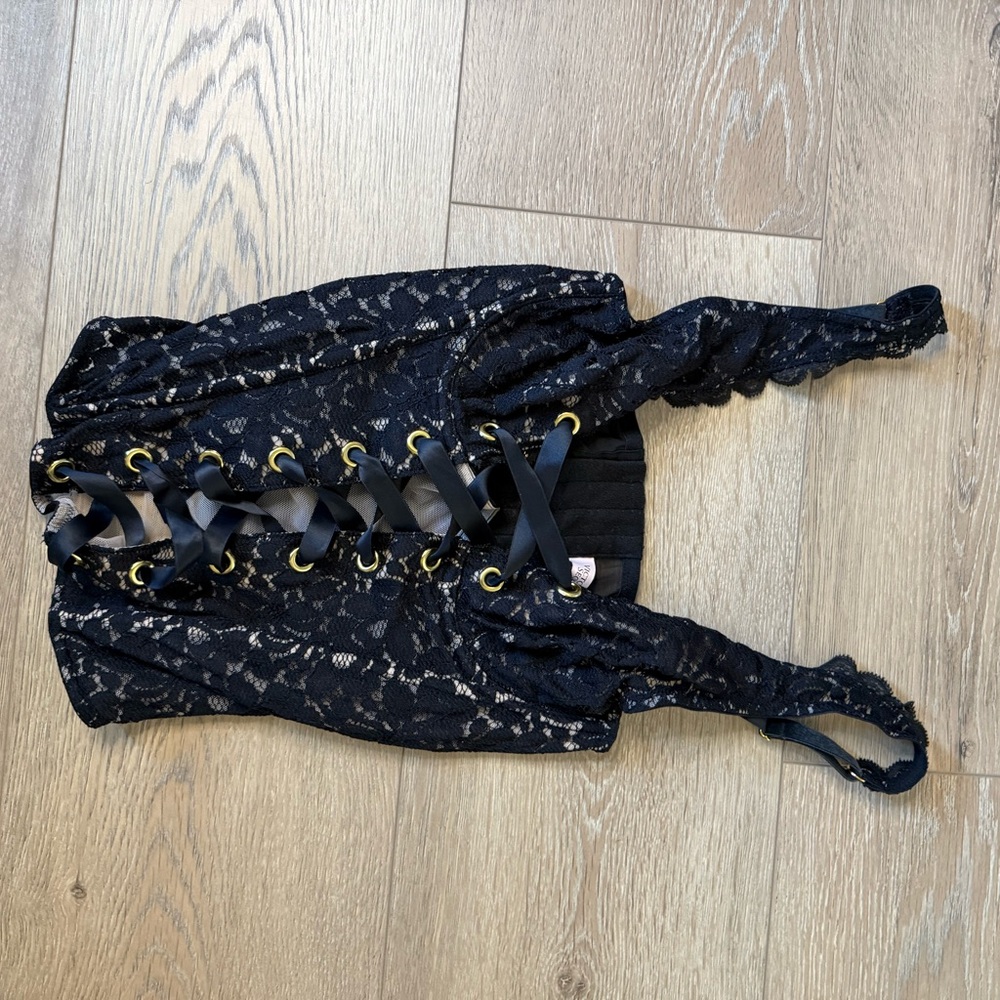 Victoria's Secret Black Lace Corset with Gold Accents